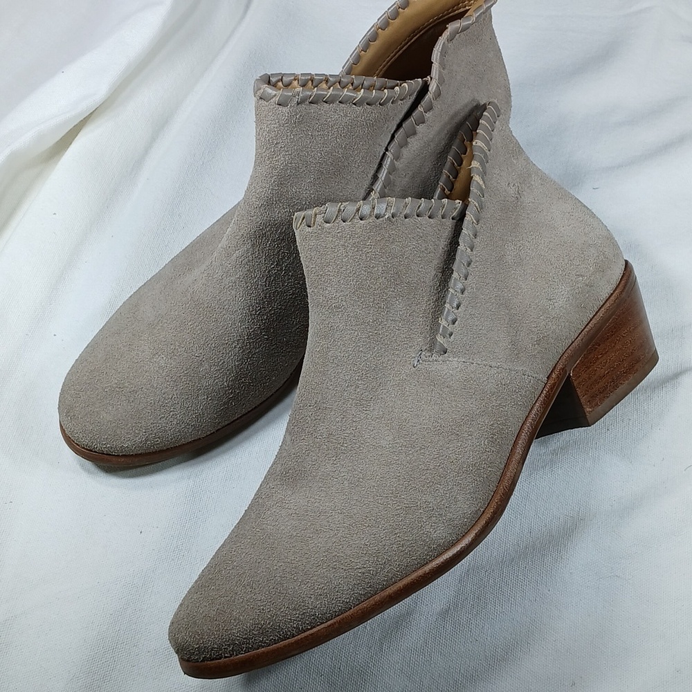 Jack Rogers Suede Womens Cutout Low Heel Ankle Boots in Taupe Leather size 8